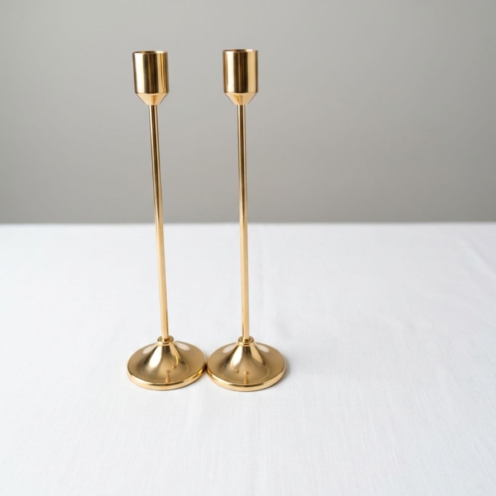 10" Elegant Gold Taper Candle Holder – Slim Metallic Candlestick Stand for Dining & Wedding Decor