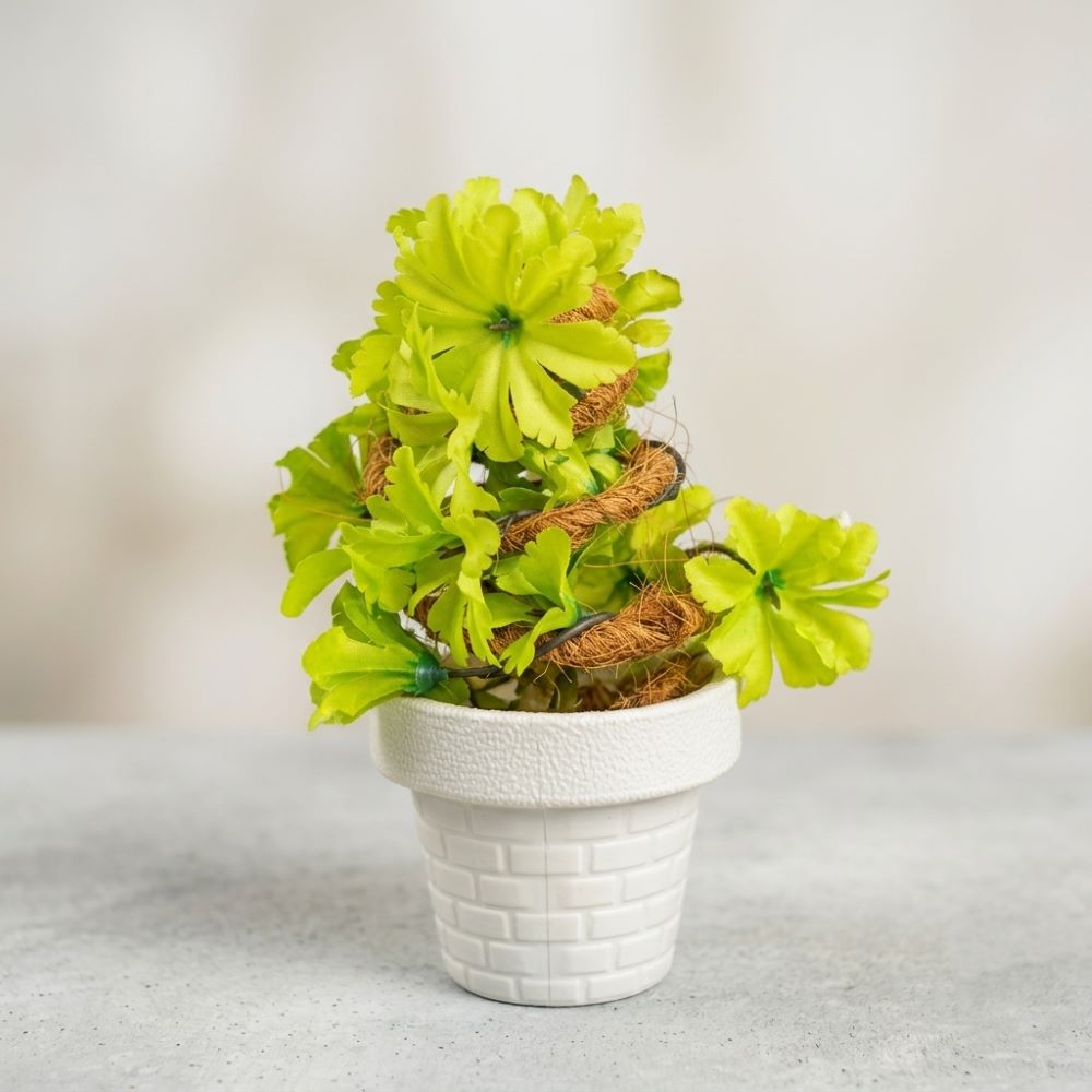 Faux Greenery Topiary in White Brick-Pattern Pot – 9.5"