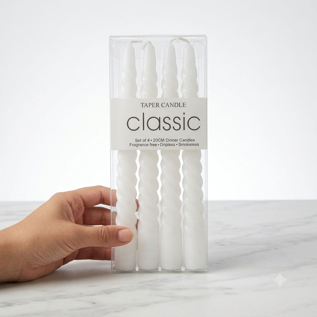 Classic Spiral Taper Dinner Candles (Set of 4) – 8 Inch Fluted Candlesticks