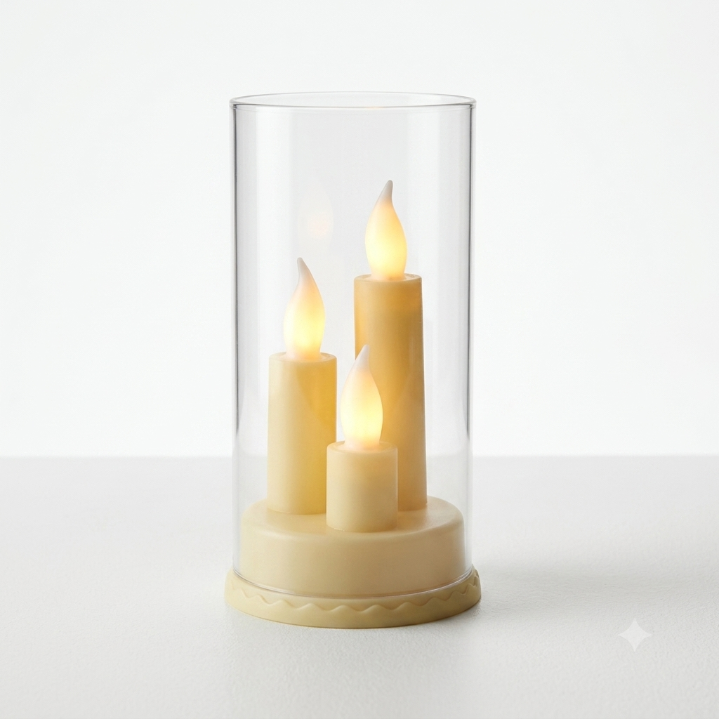 Modern 3-Tier Flameless LED Candle Set in Clear Plastic Hurricane Cylinder