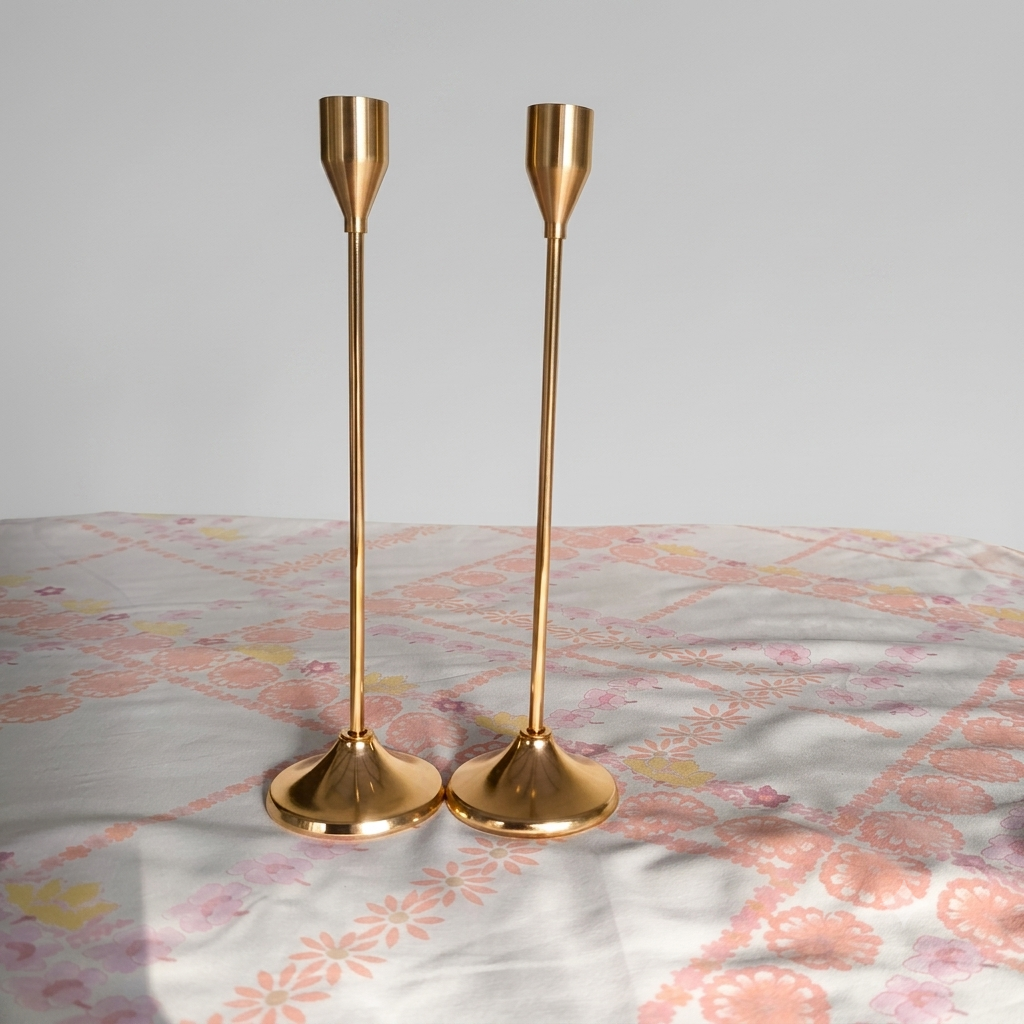 Minimalist Brushed Brass Taper Candle Holder (9.5-Inch)