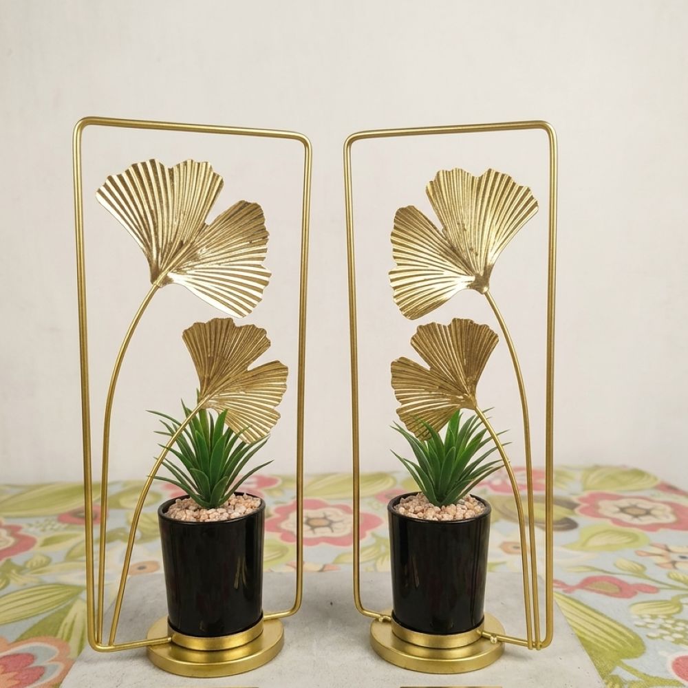 Elegant Gold Ginkgo Leaf & Faux Succulent Tabletop Decor – 10.5" Modern Home Accents