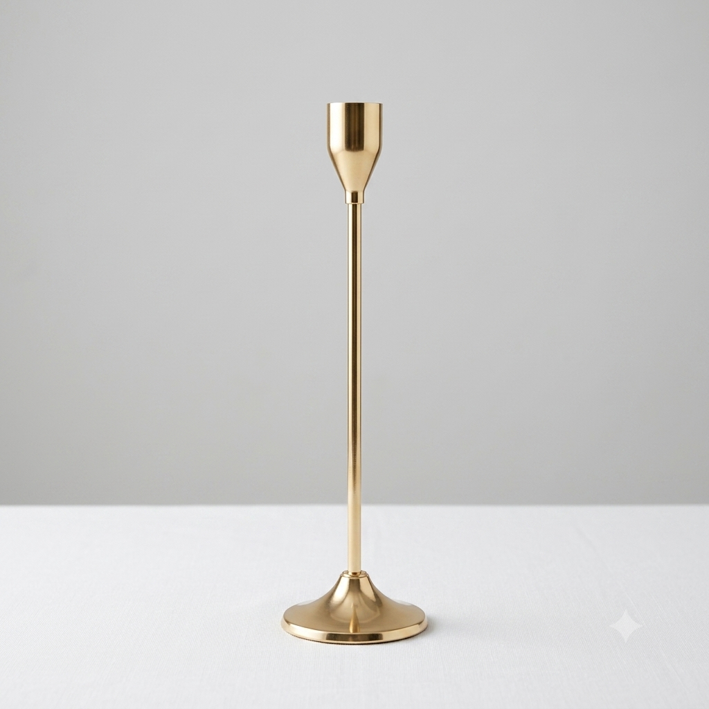Minimalist Brushed Brass Taper Candle Holder (9.5-Inch)