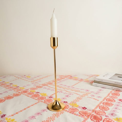 10" Elegant Gold Taper Candle Holder – Slim Metallic Candlestick Stand for Dining & Wedding Decor