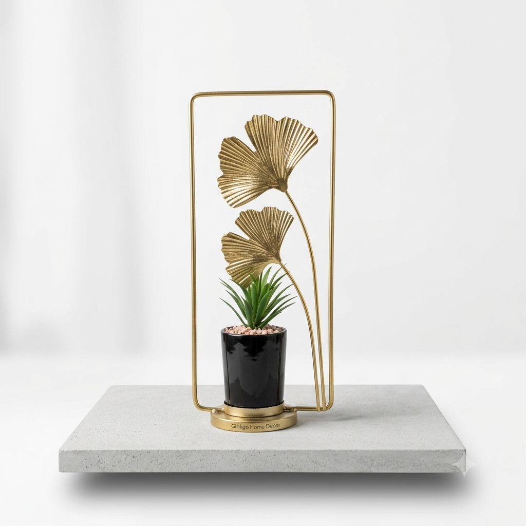 Elegant Gold Ginkgo Leaf & Faux Succulent Tabletop Decor – 10.5" Modern Home Accents