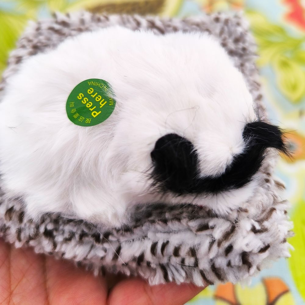 Miniature Sleeping Faux-Fur Kitten Figurine with Shag Bed – Small
