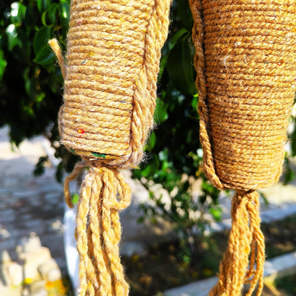 Faux Rosemary & White Blossom Hanging Twine Cones – 10.5"