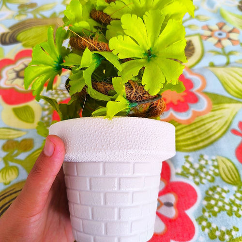 Faux Greenery Topiary in White Brick-Pattern Pot – 9.5"