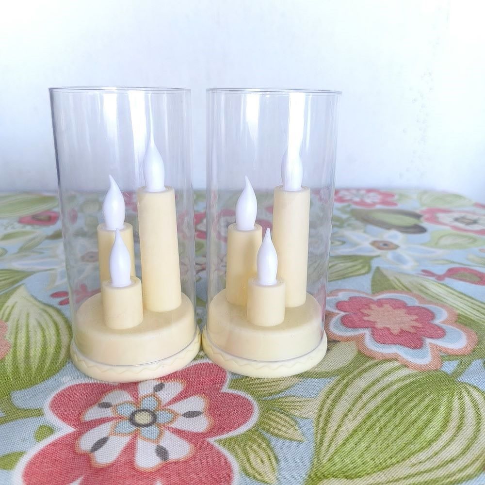 Modern 3-Tier Flameless LED Candle Set in Clear Plastic Hurricane Cylinder