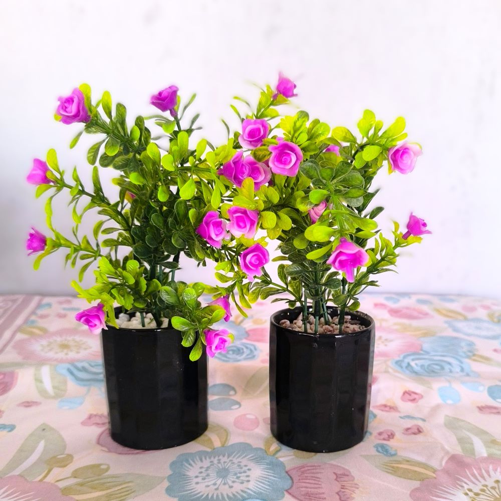 Vibrant Mini Faux Rose Pot – Pink